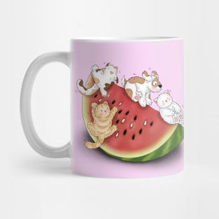 Cute Cats And Dogs Slide On Watermelon Mug